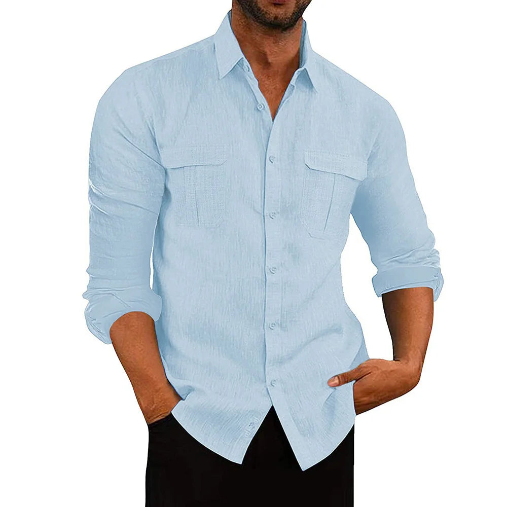 Men's Casual Cotton Linen Long Sleeve Shirt for Autumn