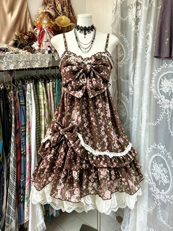 Y2K Vintage Two Piece Dress with Lace Cardigan for Juniors