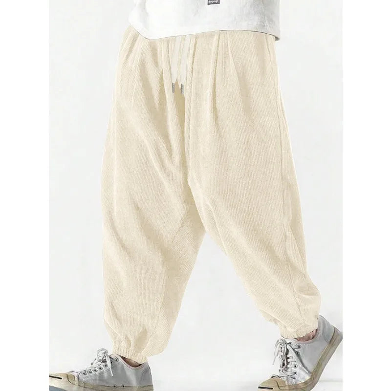 CHUJIE Spring and Autumn Men's Corduroy Pants Solid Color Casual Sports Breathable Short Pants Sports Pants Men's Style