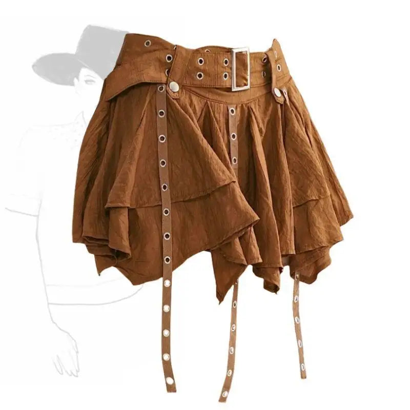 Vintage Irregular Ruffle Mini Skirt for Women