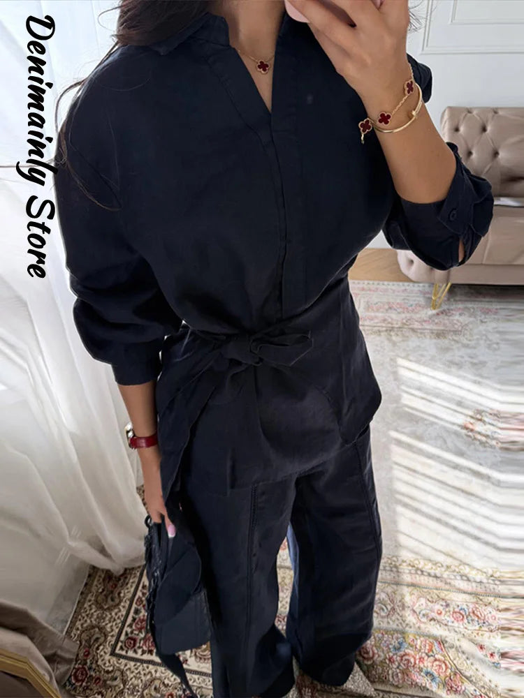 Chin.Sweety Women's Casual Linen Pants Set for Spring Summer