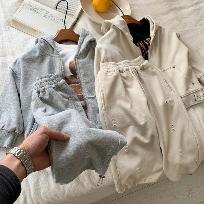 Boys Spring and Autumn Two-piece Set Hooded Top and Pants