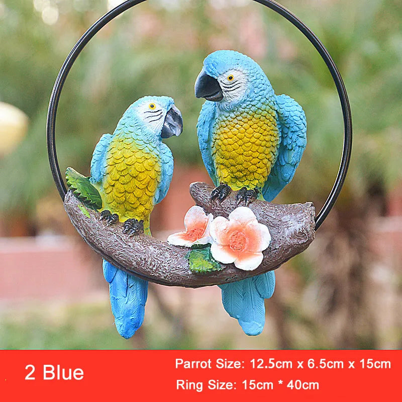 Mother Child Parrot Resin Garden Statue for Outdoor Decor