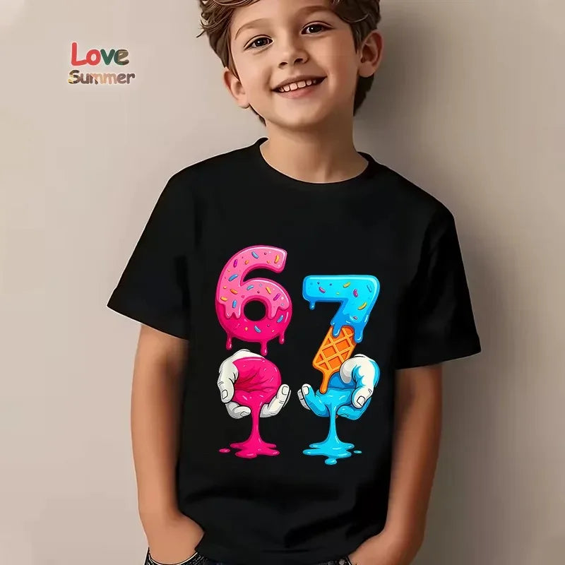 Boys Casual Cotton T-Shirt 67 Number Print for Ages 4-6