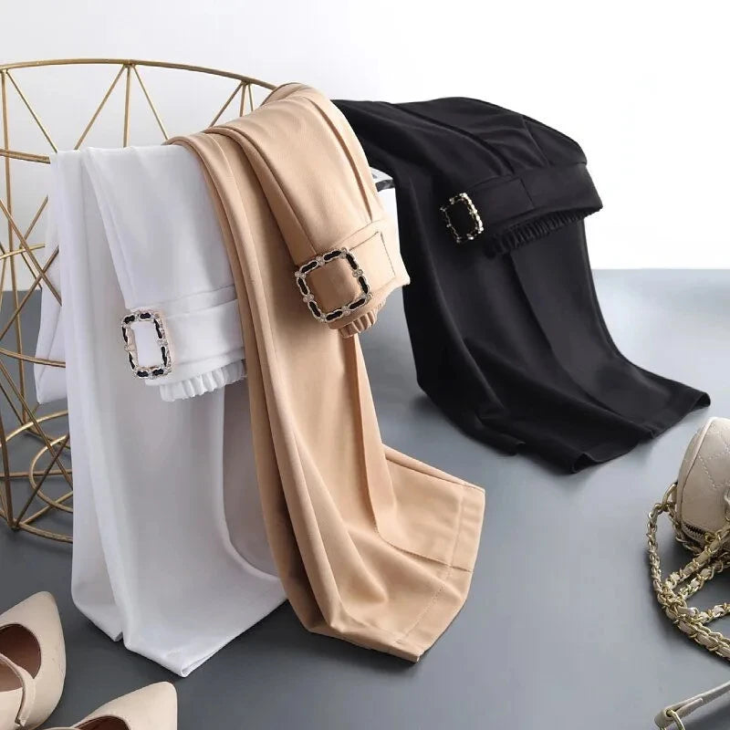 High Waist Wide Leg Pants for Women in White and Black