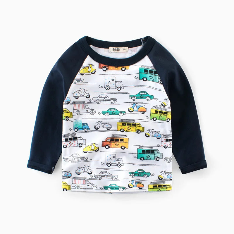 Boys Cartoon Long Sleeve T-Shirt in Color Patchwork