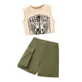 Girls Retro Rock Print Tank Top and Cargo Shorts Set