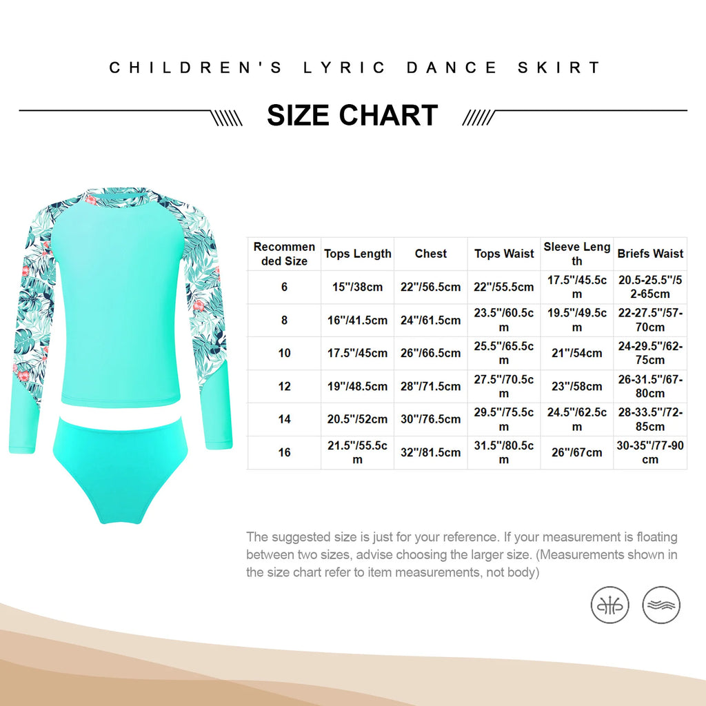 Kids Girls Long Sleeve Print Swimwear with Briefs for Beach