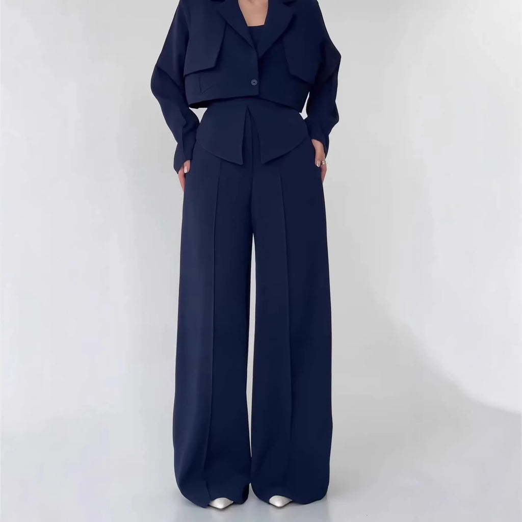 Chic Polyester 3 Piece Pant Set with Blazer for Women