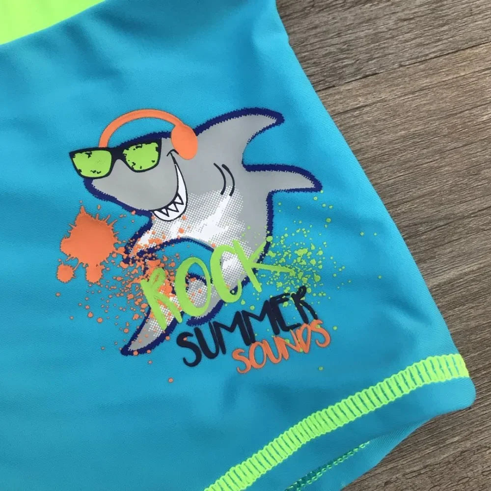 Boys Shark Print Swim Trunks 2024 Summer Swimwear