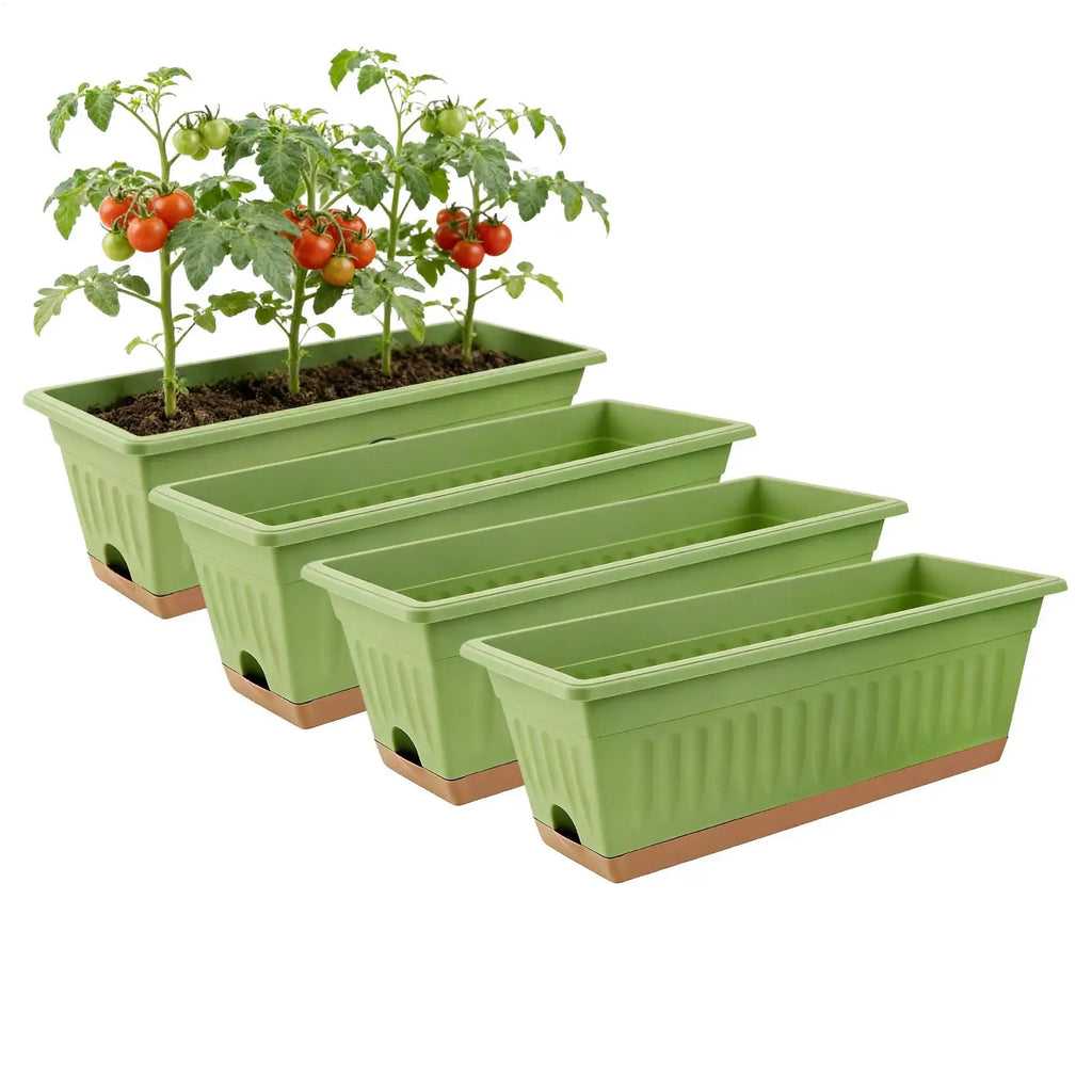 Rectangle Plastic Flower Planter Set for Indoor and Outdoor Use