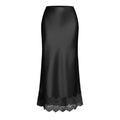 Elegant Satin Midi Skirt for Women with Lace Detail
