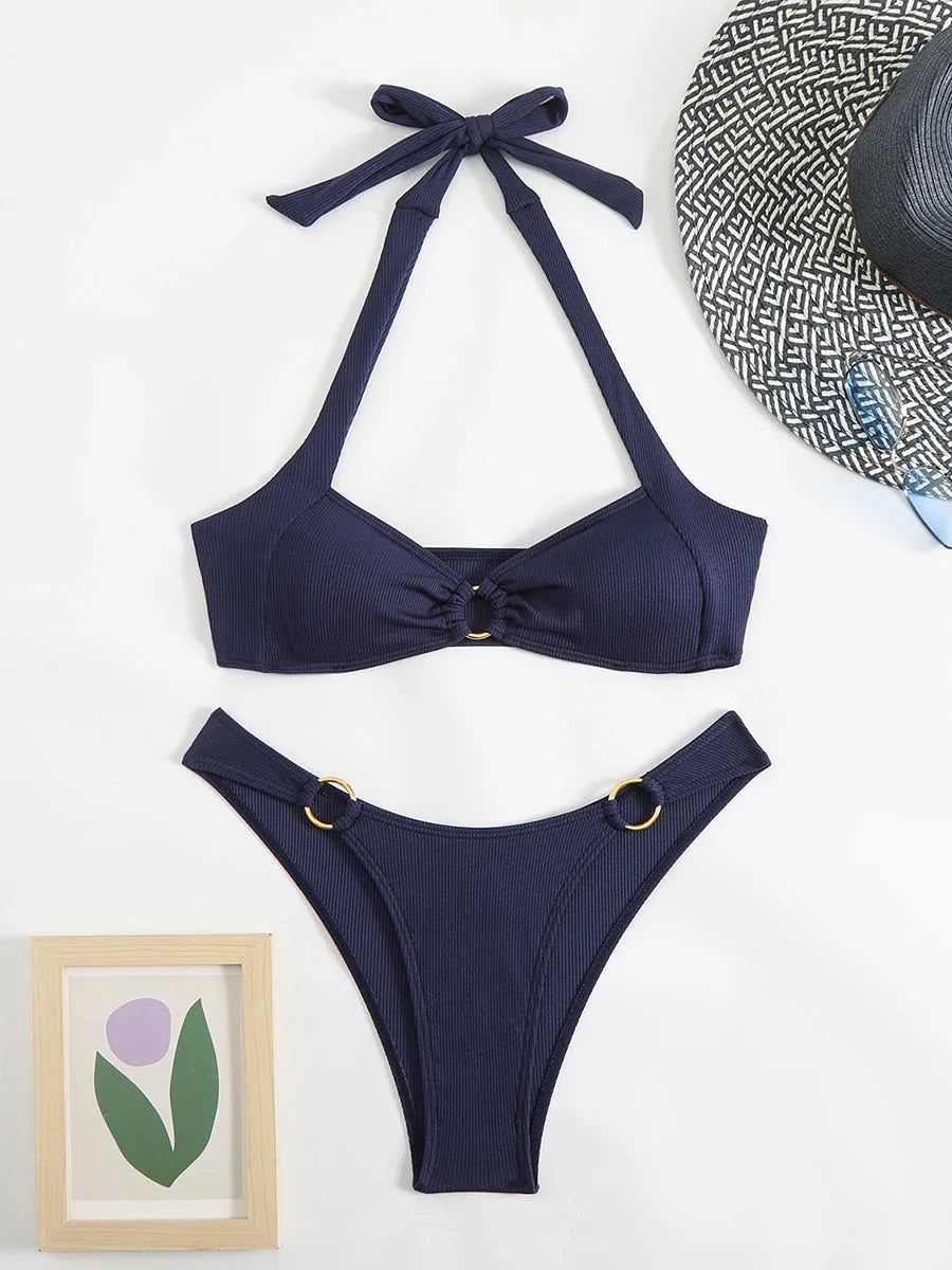 RUAON Women's Terylene Bikini Set with Bandeau Neckline