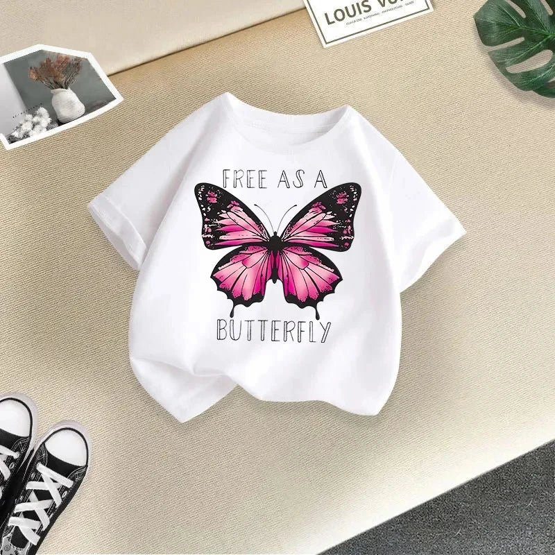Girls Summer Short Sleeve T-shirt in Cartoon Style