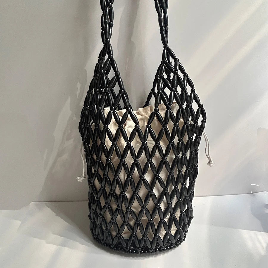 Vintage Women Bucket Tote Bag with Hollow-Out Design