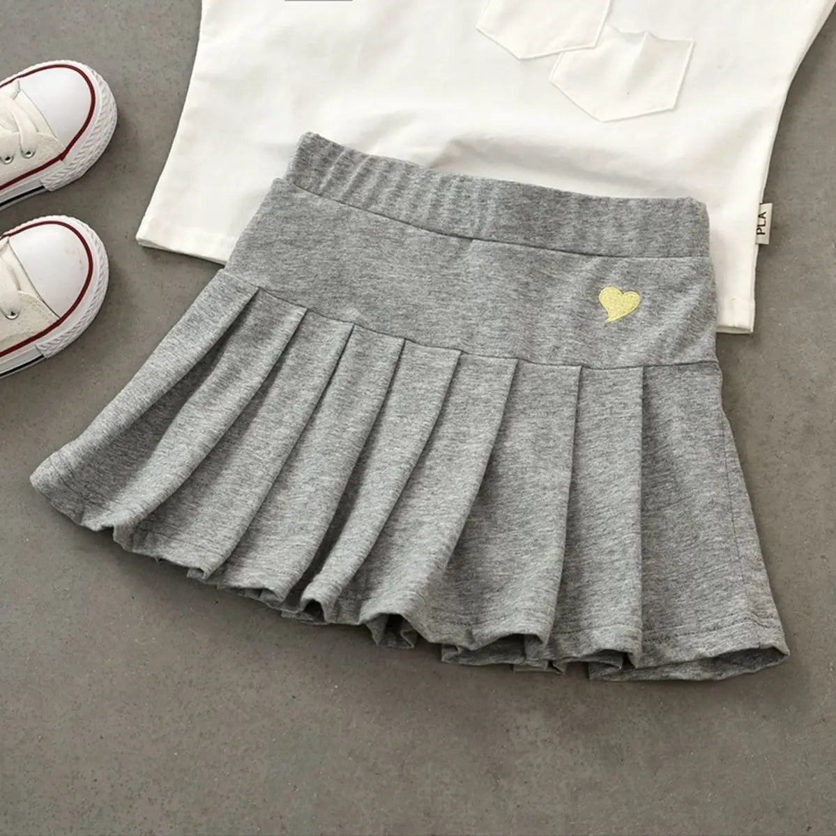 Cute Girls Pleated Skirt with Heart Print for Ages 7-13