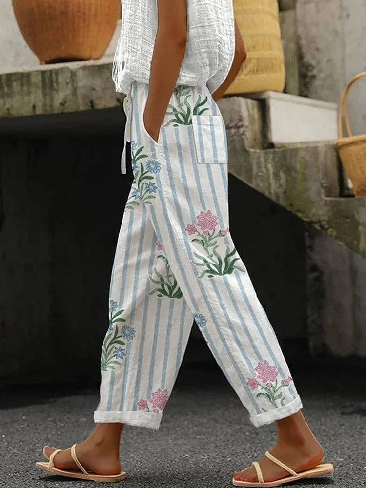 Boho Style Women's Wide Leg Pants in Polyester