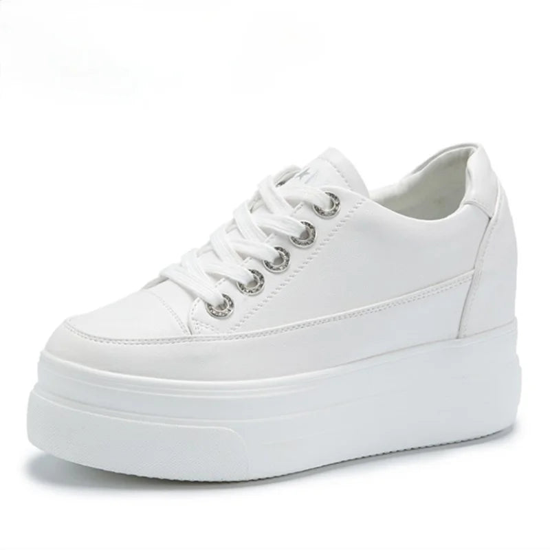 Women's White Platform Sneakers with 8CM Heels for Autumn