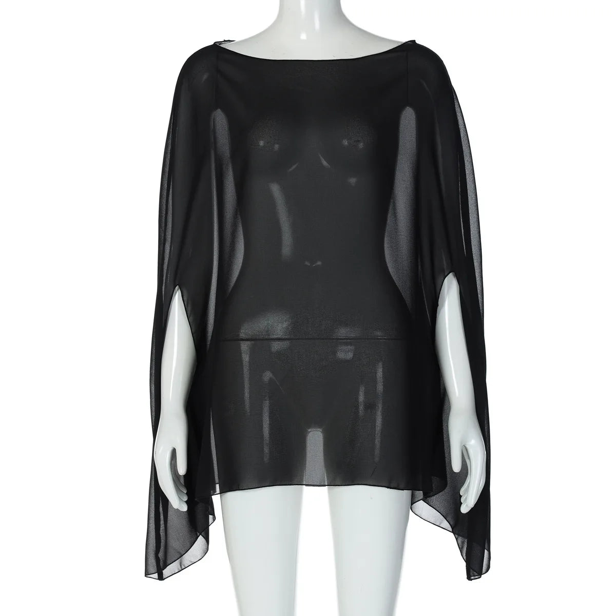 Elegant See-through Chiffon Blouse in Solid Colors for Women