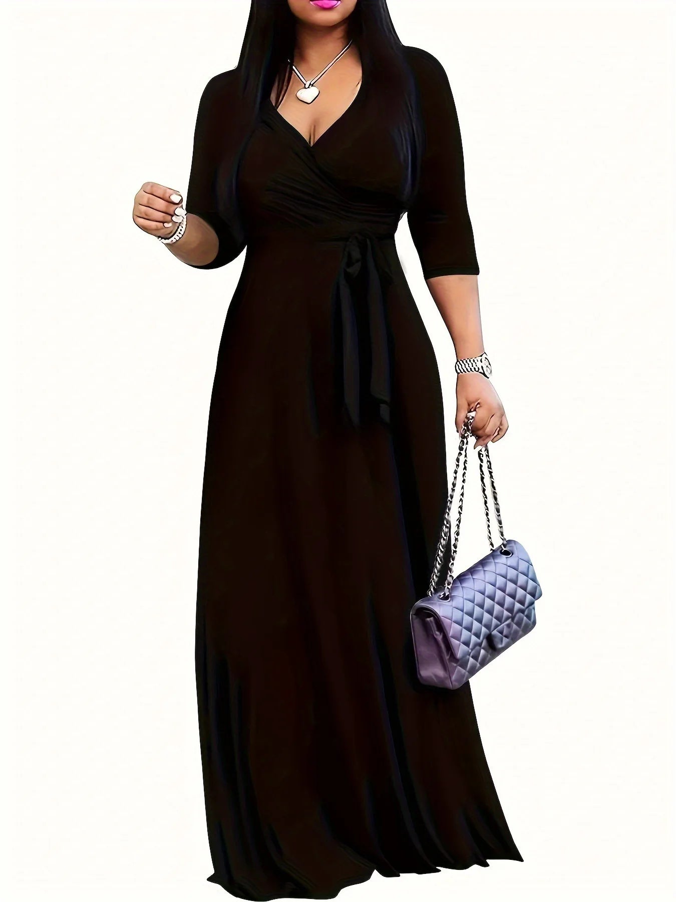 Casual Summer Print Dress with V-Neck and Lace-Up Detail