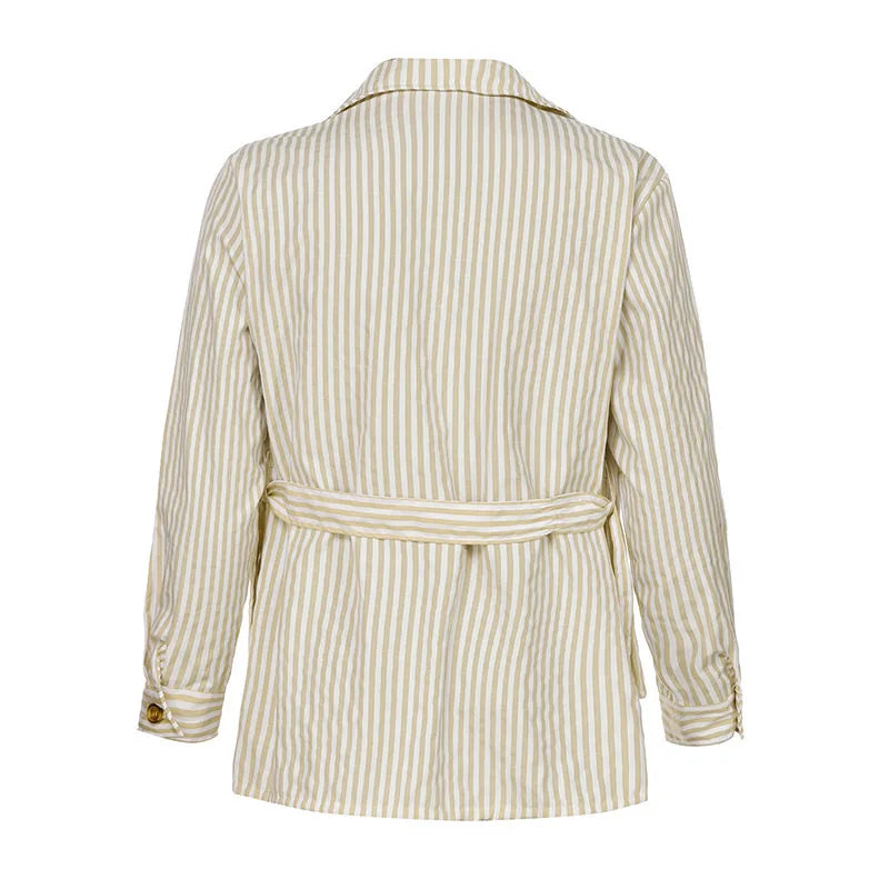 Men's Casual Long Sleeve Striped Belted Shirt in Multiple Colors