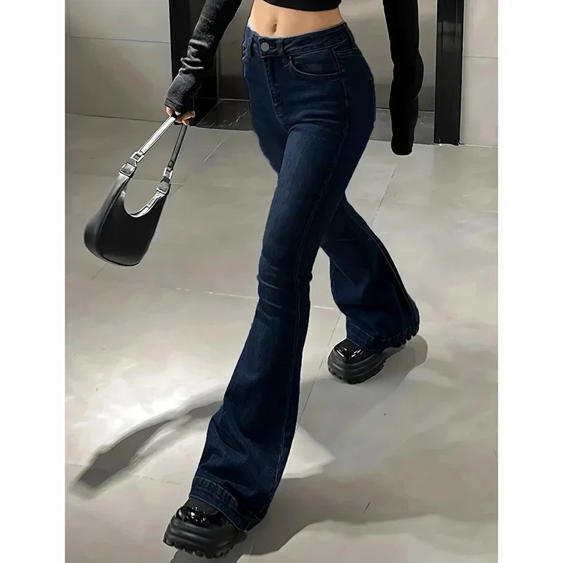 2025 Girls High Waist Flared Jeans for Women in Cotton Blend