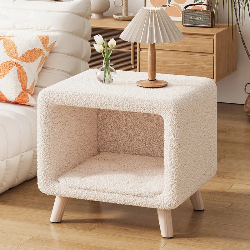 Modern Wood Nightstand with Flannel Storage in Minimalist Style