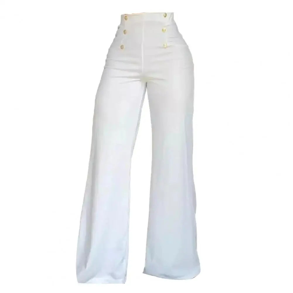High Waist Straight Leg Women Pants with Double-Breasted Design