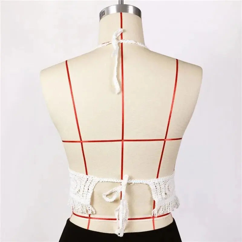 Woman Sexy Top Crochet Tank Tops Women Corset Tanks Crop Camisole Open-Knit Camis with Built-in Pad Tassels Bralette Beach Tops