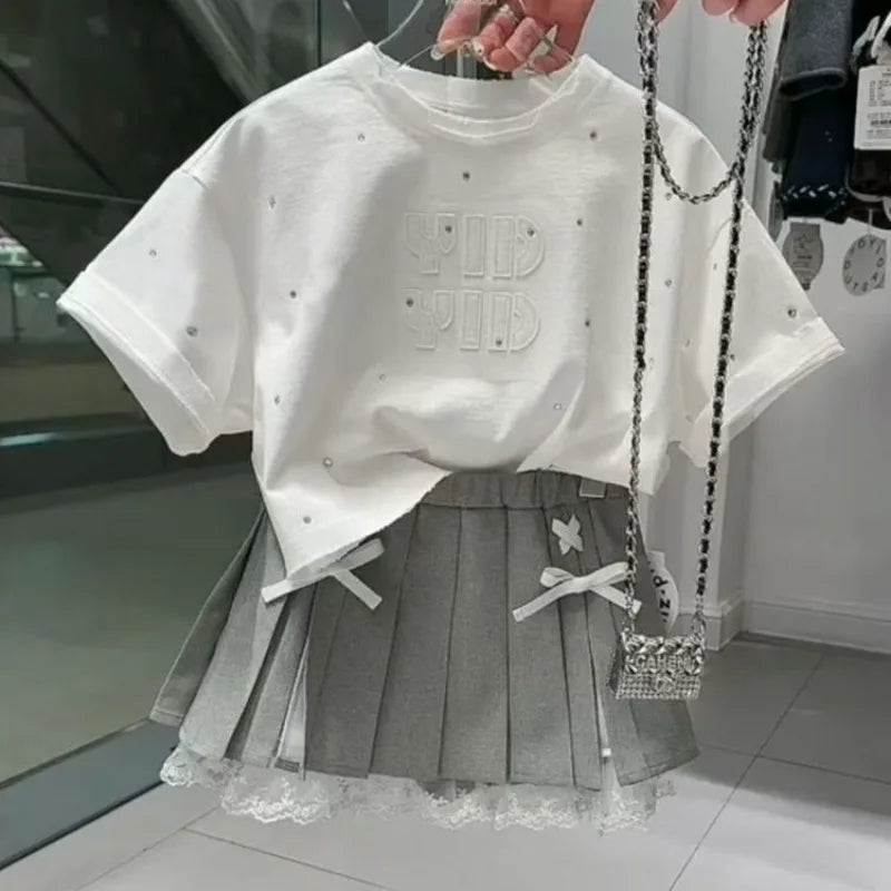 Stylish Girls' Summer Two-Piece Set with Short Sleeves