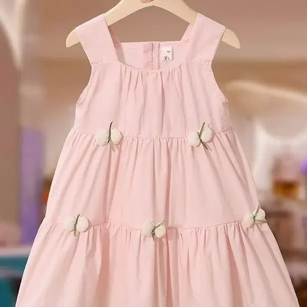 Girls' Summer A-Line Dress in Solid Color by bywindto