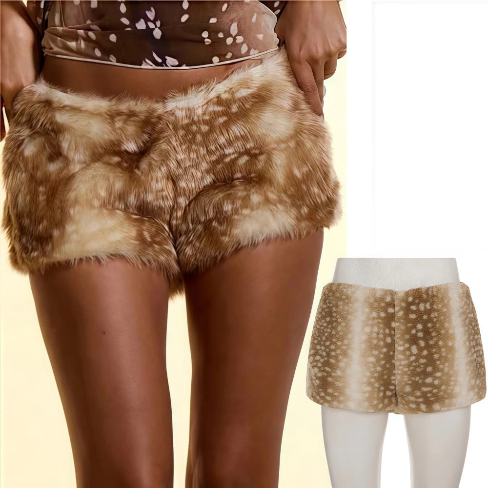 FAGADOER Women's Vintage Deer Pattern Bodycon Shorts