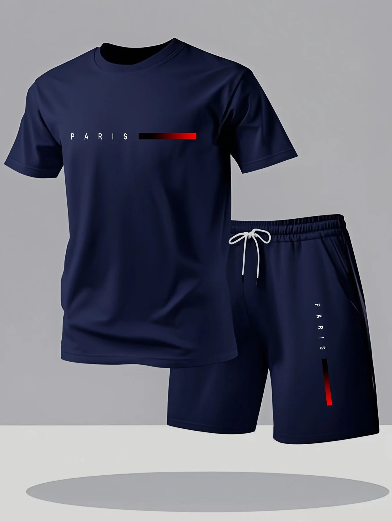 Men's Summer T-Shirt and Shorts Set Casual Relaxed Fit Sporty Crew Neck Short-Sleeve T-Shirt Paris Letter Print Two-Piece Set