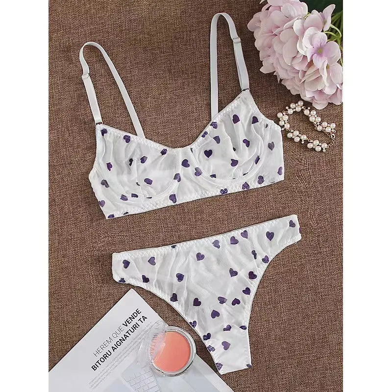 Lace Push-up Bra and Brief Set for Women in Floral Style