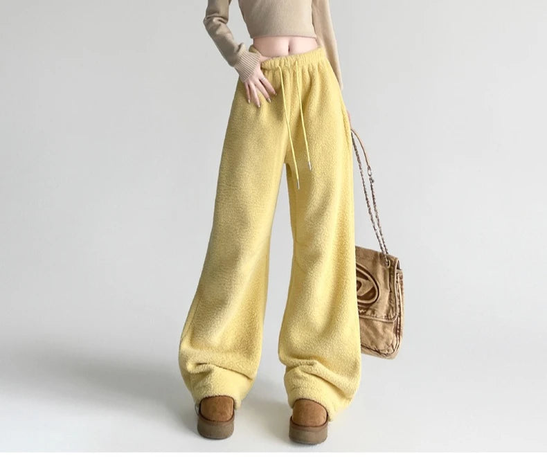 Women's High-Waist Wide-Leg Pants in Double-Sided Fleece