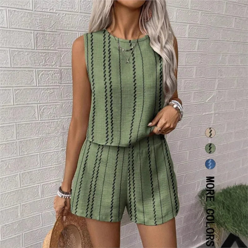MALEY LifeStyle Striped Sleeveless Two Piece Set for Women