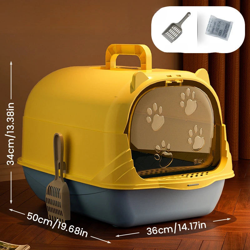 Spacious Fully Enclosed Cat Litter Box with Carrying Handle