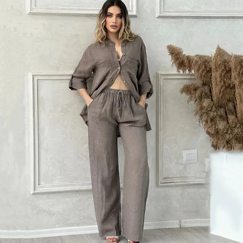 AOLSIN Women Long Sleeve Two Piece Set with Pockets