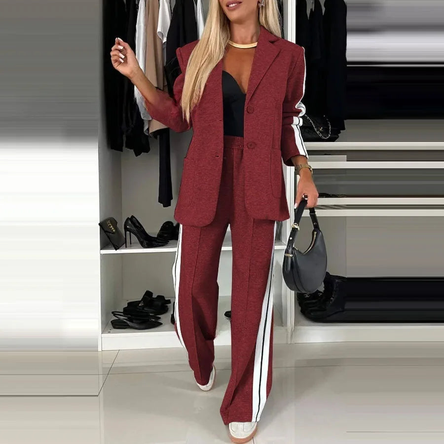 Btsukimi Women's Color Block Blazer and Wide Leg Pants Set