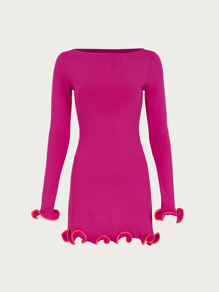 Tossy Women's Knit Mini Dress with Ruffled Design and High Waist