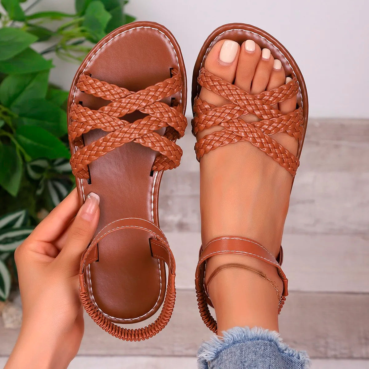 Women’s Flat Roman Strap Sandals with Non Slip Rubber Soles