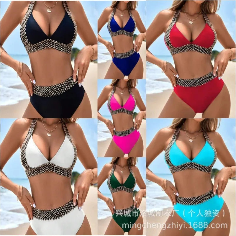 JIAYAN High-waisted Bikini with Deep V Neck for Women