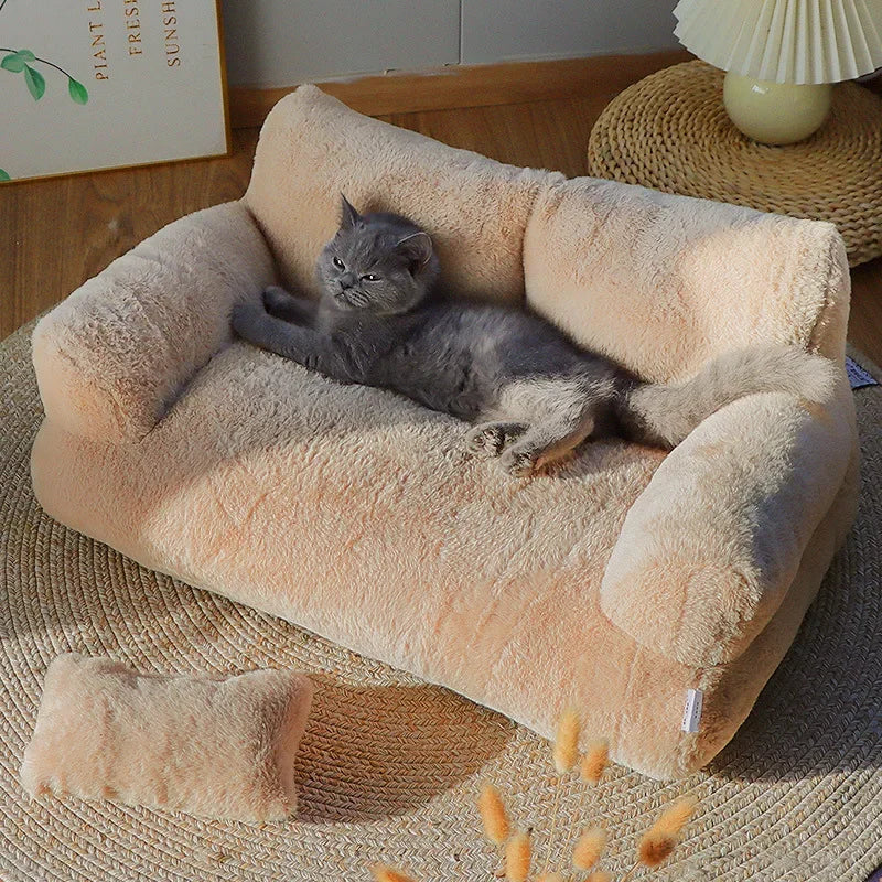LEZIZI Cat Sofa Plush Crystal Velvet with Cuddle Pillow