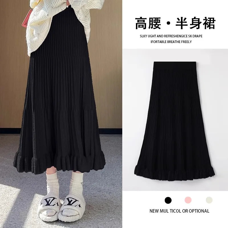 Elegant High Waist A-Line Skirt for Women in Polyester