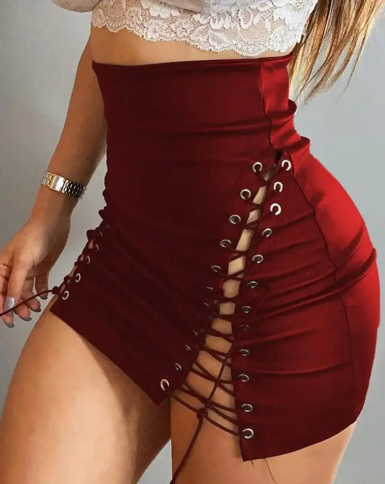 High Waist PU Leather Mini Skirt for Women by EAEOVNI