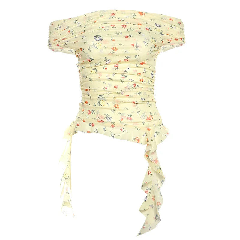 Floral Polyester One Shoulder Tank Top for Women by bywindto