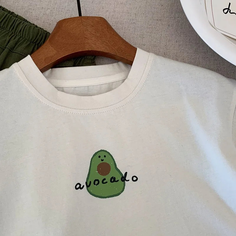 MILANCEL Summer Kids Cartoon Avocado T-Shirt for Boys and Girls