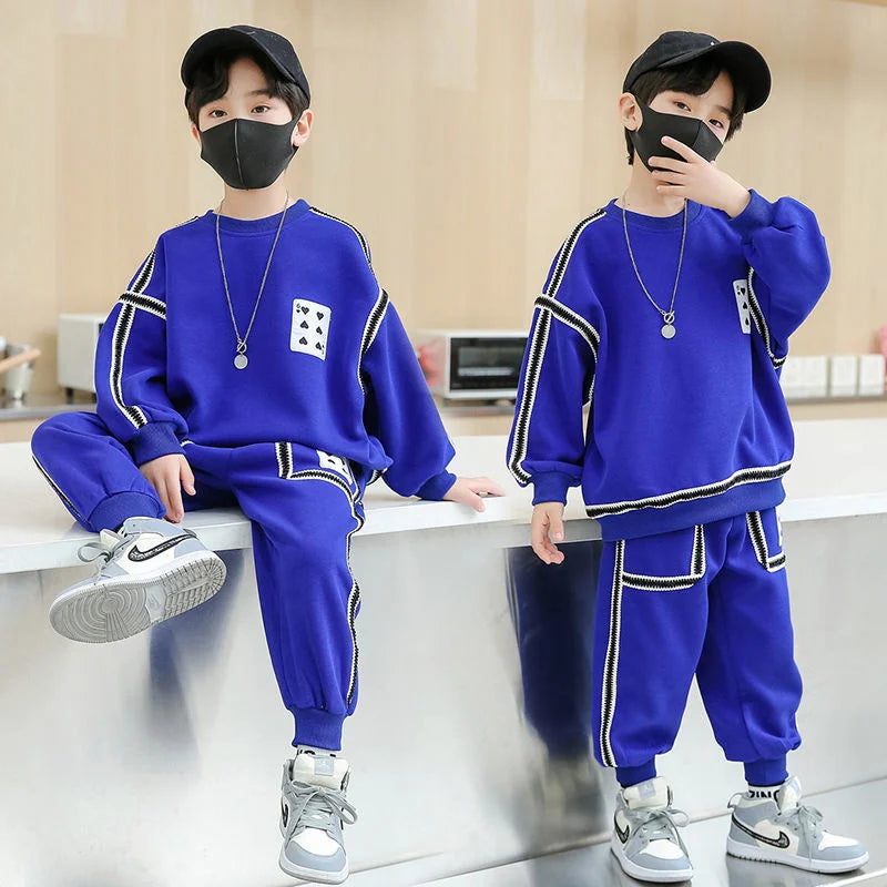 Boys Casual Sports Suit Set in Blue Black for Ages 5-12