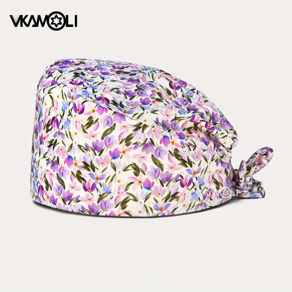 Adjustable Cotton Flower Print Scrub Caps for Women and Men