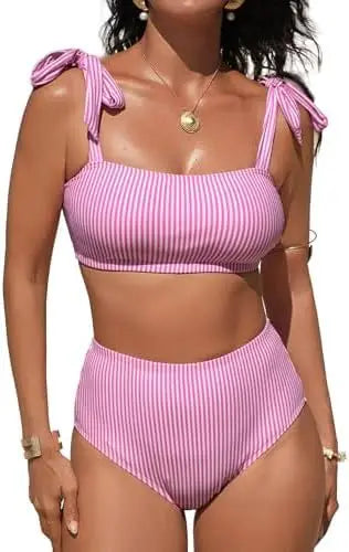 Striped High Waisted Bikini Set for Women by MALEY LifeStyle